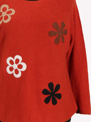 Italian Embossed Flower Soft Knit Jumper - Rust