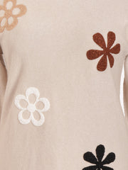 Italian Embossed Flower Soft Knit Jumper - Beige