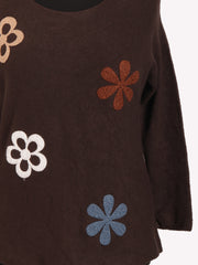 Italian Embossed Flower Soft Knit Jumper - Chocolate