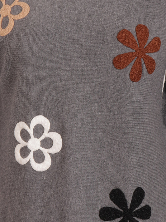Italian Embossed Flower Soft Knit Jumper - Grey