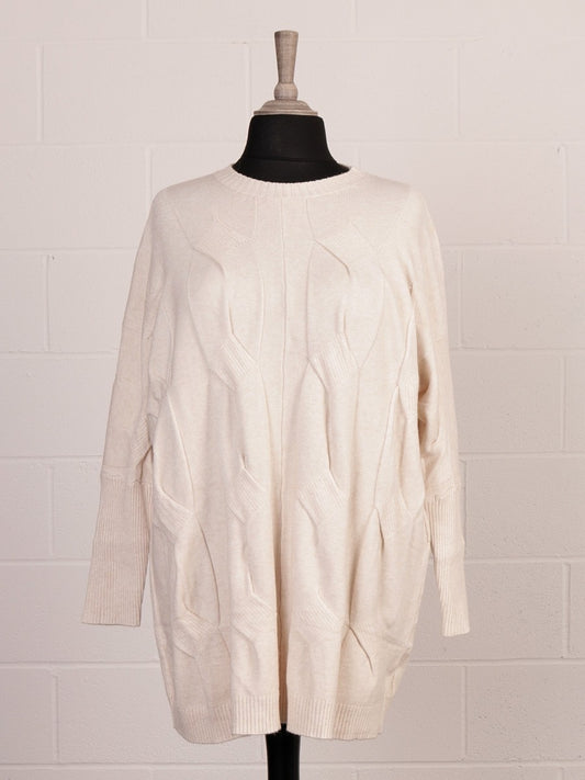 Italian Cable Knitted Batwing Jumper - Beige