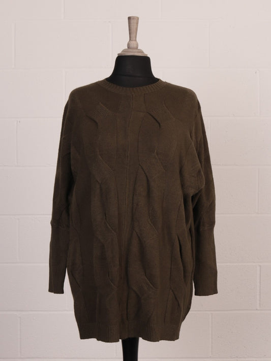 Italian Cable Knitted Batwing Jumper - Chocolate