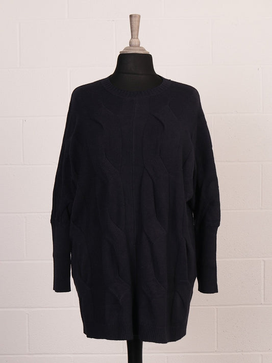 Italian Cable Knitted Batwing Jumper - Navy