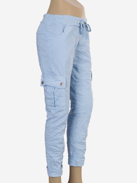 Italian Plain Cargo Magic Pants - Sky Blue