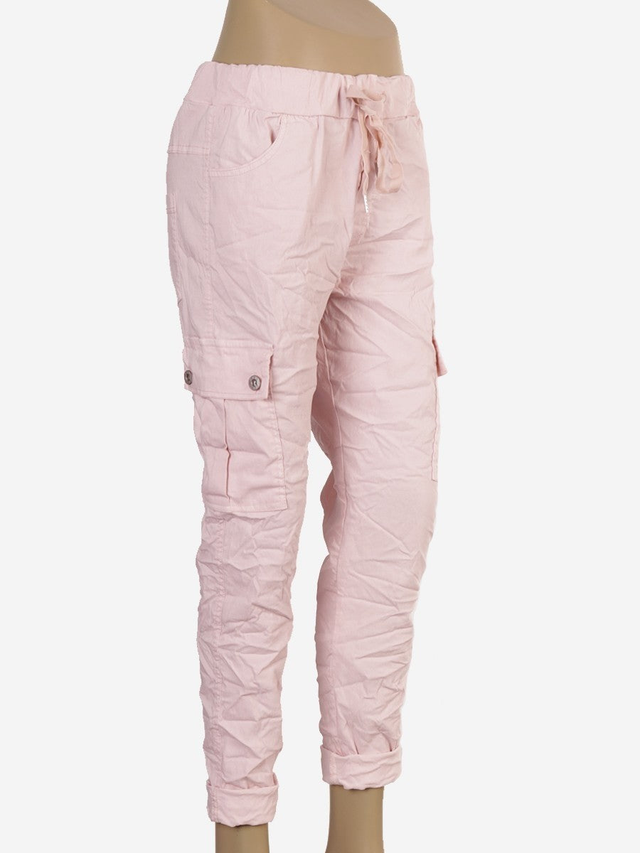 Italian Plain Cargo Magic Pants - Baby Pink