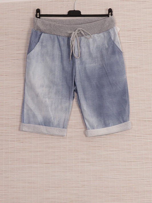Italian Plain Cotton Shorts -  Light Denim