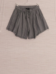 Italian Raw Edge Linen Shorts with Side Pockets - Grey