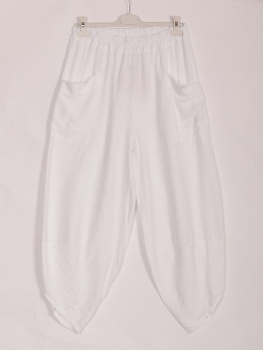 Italian Relaxed Fit Front Pockets Harem Trousers - White