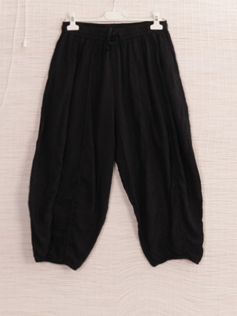 Italian Relaxed Fit Linen Capri Trousers - Black