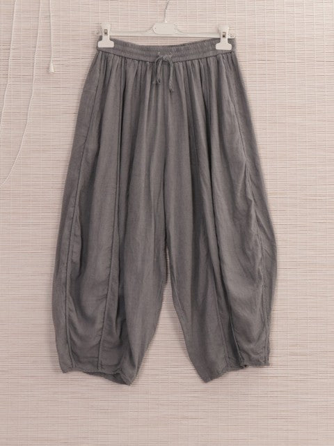 Italian Relaxed Fit Linen Capri Trousers - Grey