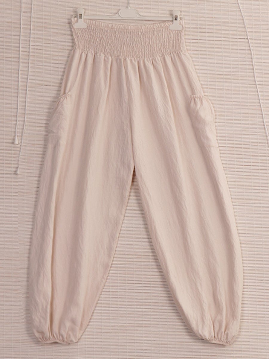Italian Side Pockets Detail Harem Pants - Beige