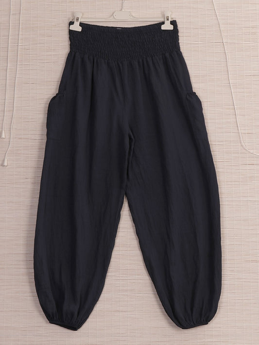 Italian Side Pockets Detail Harem Pants - Navy