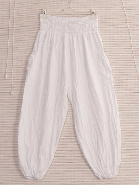 Italian Side Pockets Detail Harem Pants - White