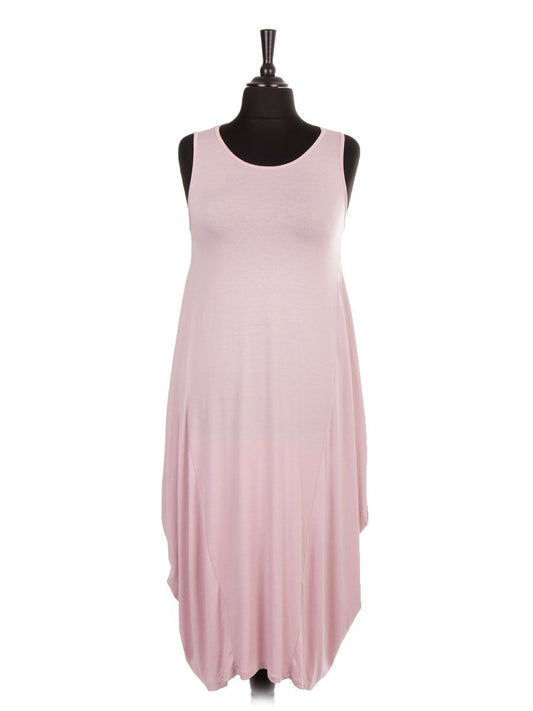 Italian Sleeveless Jersey Parachute Lagenlook Dress - Baby Pink