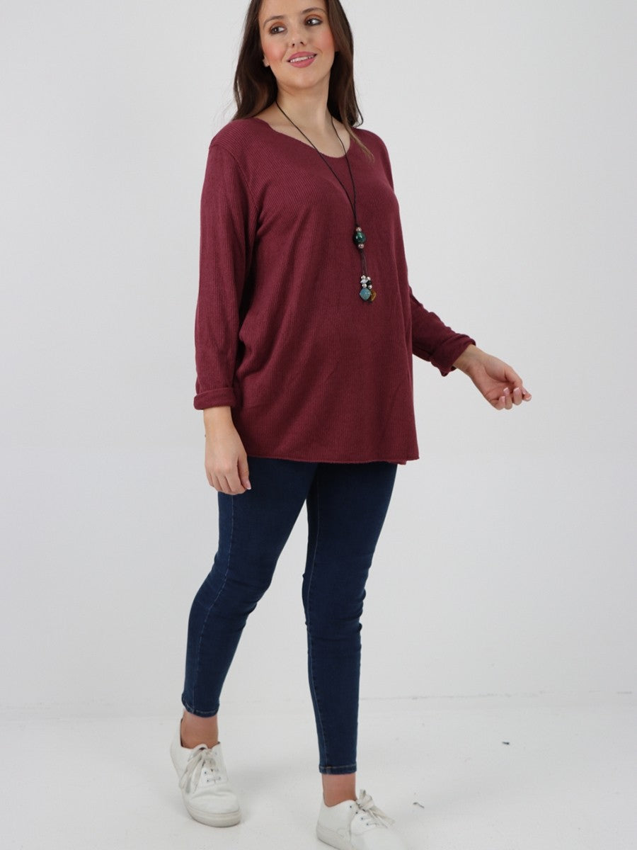 Italian Soft Knitted Round Neck Necklace Jumper Top -  Wine