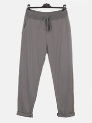 Italian Solid Color Cotton Trousers With Side Pockets -  Grey