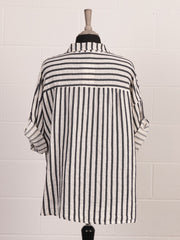Italian Stripe Print Button Through Linen Top  - Beige