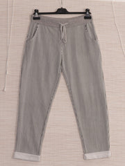 Italian Striped Print Cotton Trousers -  Black
