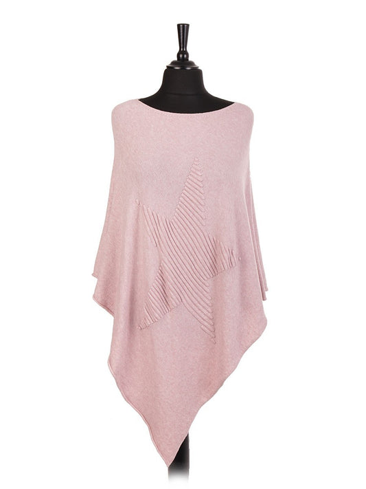 Italian Wool Mix Ribbed Star Poncho - Baby Pink