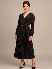 Italian Wrap Over Glittery Detail Pleated Dress With Belt - Gold