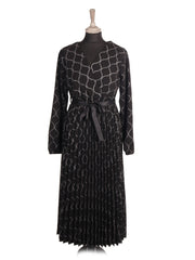 Italian Wrap Over Glittery Detail Pleated Dress With Belt - Silver