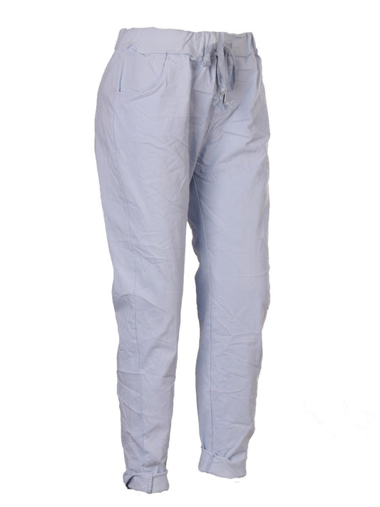 Italian Plain Magic Pants With Side Pockets - Ice Blue