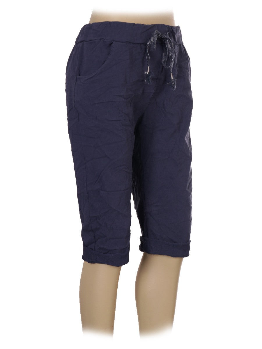 Italian Plain Magic Shorts With Side Pockets -  Navy