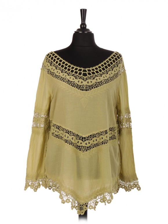 Italian Cotton Lace Panel Top