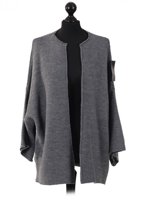 Batwing Wool Mix Open Front Cardigan Grey