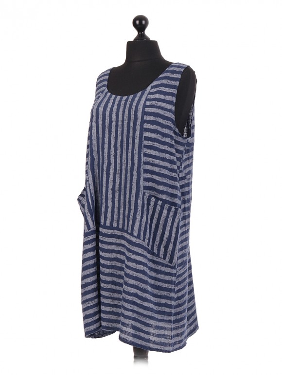 Italian Cotton Stripy Sleeveless Dress