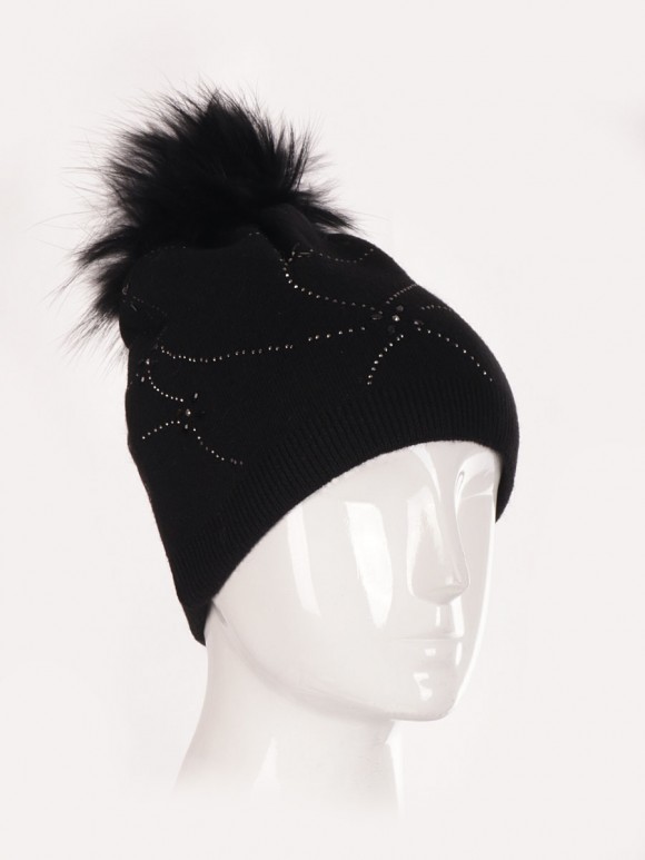 Diamante Detail Pom Pom Hat