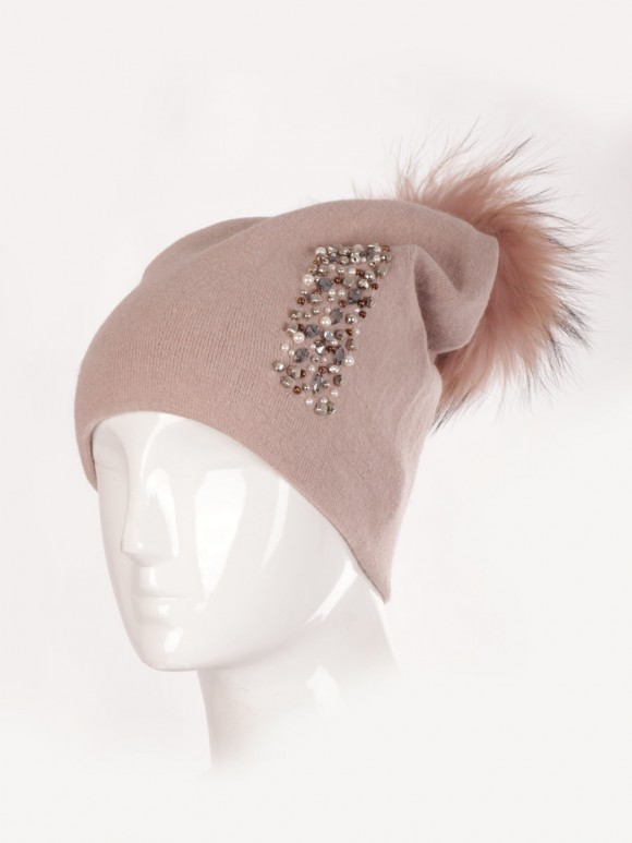 Embellished Wool Pom Pom Hat