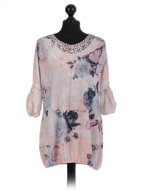 Italian Floral Lace Neckline Top