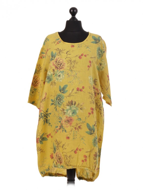 Italian Floral Linen Cord Hem Dress