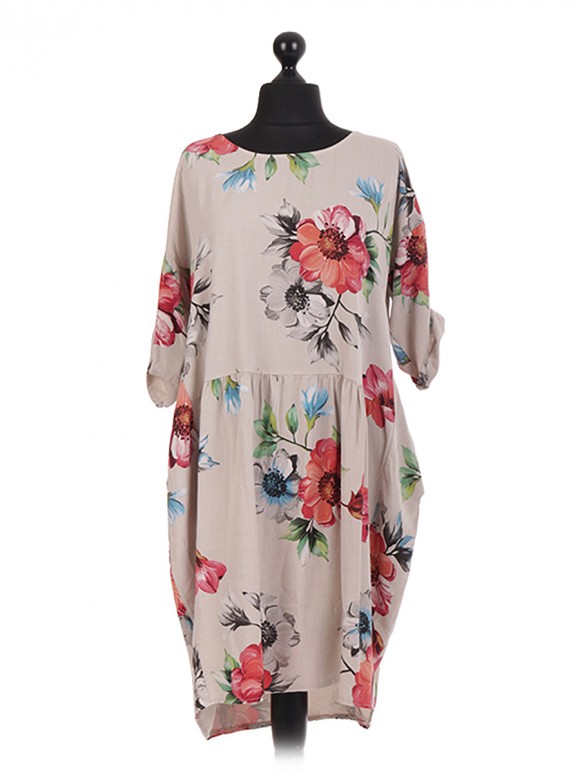 Floral Printed Gathered Panelled Oversized Dress