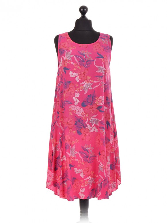 Italian Floral Sleeveles Swing Dress