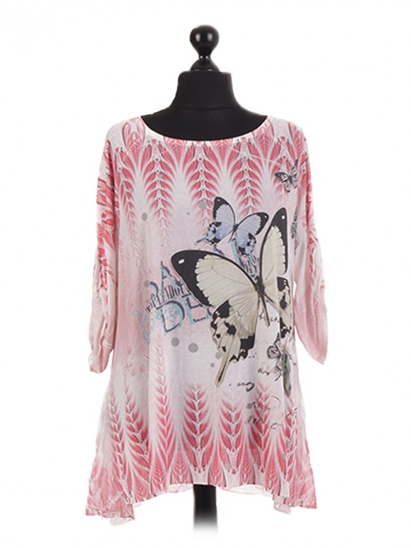 Italian Turn Up Sleeve Butterfly Print Tunic