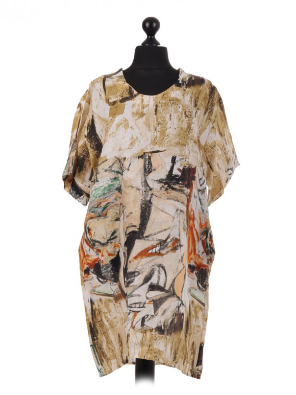 Italian Abstract Print Linen Dress