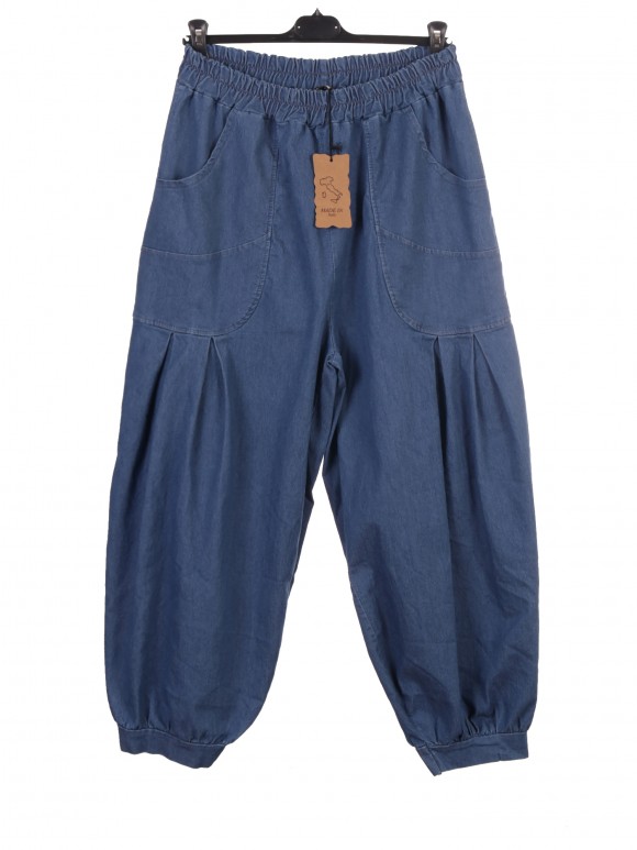 Italian Barrel Leg Front Pockets Denim Trousers