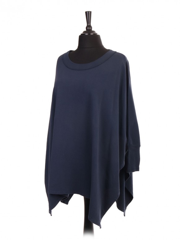 Italian Batwing Tunic Top With Side Split And Ribbed Sleeves