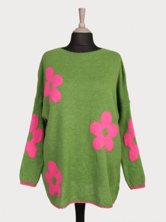 Italian Blanket Stitch Flower Wool Jumper