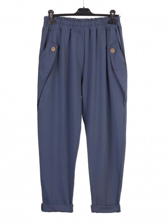 Italian Button Detail Pocket Cotton Trousers
