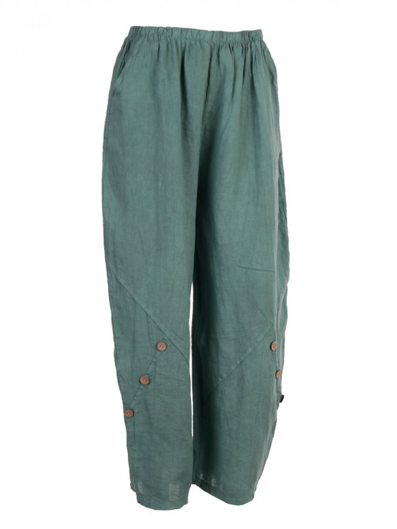 Made In Italy Button Detail Wide Leg Linen Trousers
