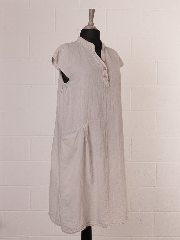 Italian Cap Sleeves Front Pocket Detail Lagenlook Linen Dress