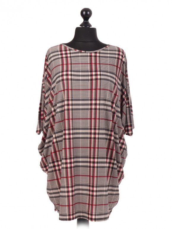 Italian Check Print  Batwing Top