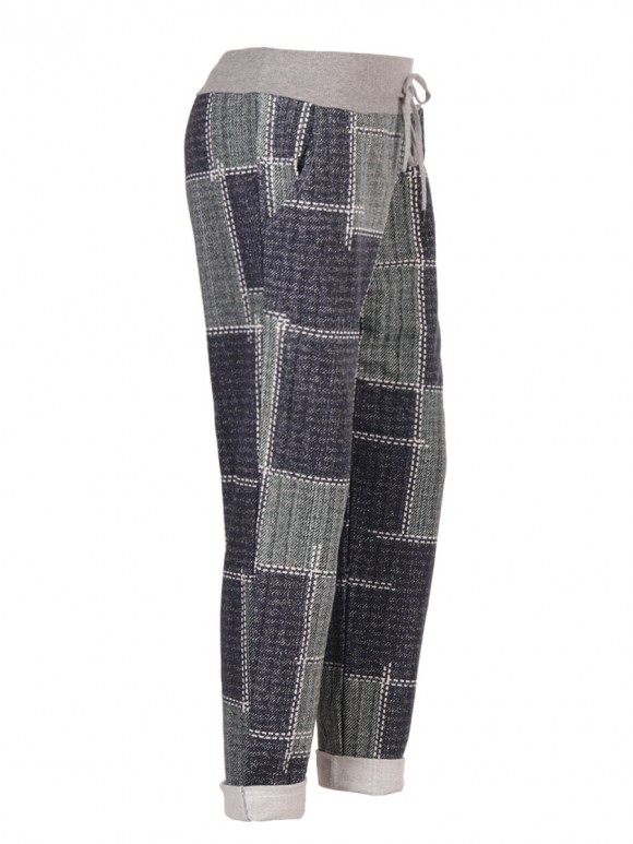 Italian Check Print Cotton Trousers With Side Pockets