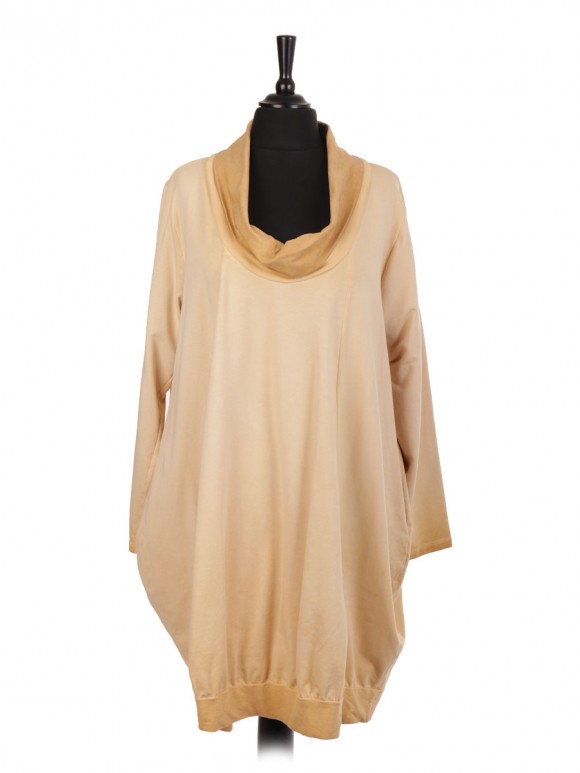 Italian Cold Dye Cowl Neck Lagenlook Dress With Side Pockets