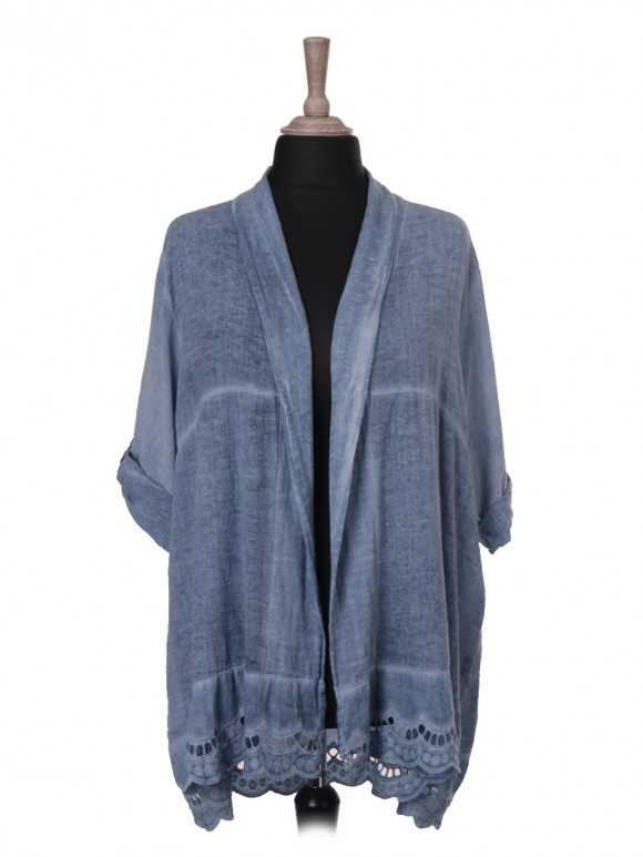 Italian Cold Dye Crochet Panel Linen Jacket