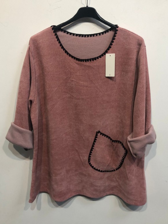 Italian Contrast Blanket Stitch Corduroy Top