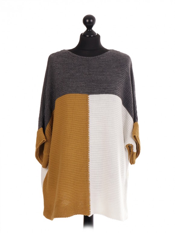 Italian Contrast Panel Knitted Batwing Jumper